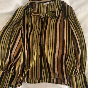 Large Neon green, black, light pink. Blouse